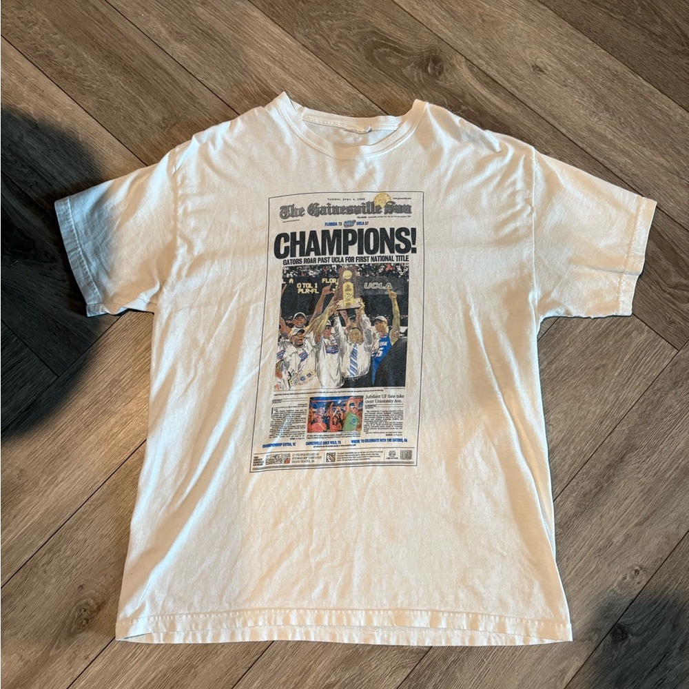 White Graphic T-Shirt with Champions Print
